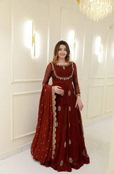 Hurain-Anarkali Long Gown With Dupatta