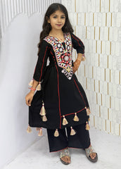 Morni-kids Traditional Cotton Mirror Embroidery Kurti Set