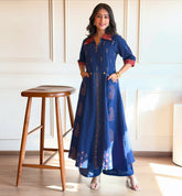 Zulekha -Elegant Navy Blue Block Print Kurta Set
