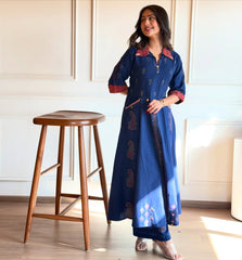 Zulekha -Elegant Navy Blue Block Print Kurta Set