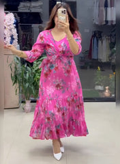 PAJJI-Flared Tiered Georgette Gown with Jacket