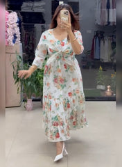 PAJJI-Flared Tiered Georgette Gown with Jacket