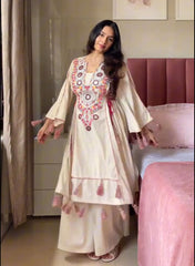 SANGINI – Traditional Cotton Mirror Embroidery Kurti Set