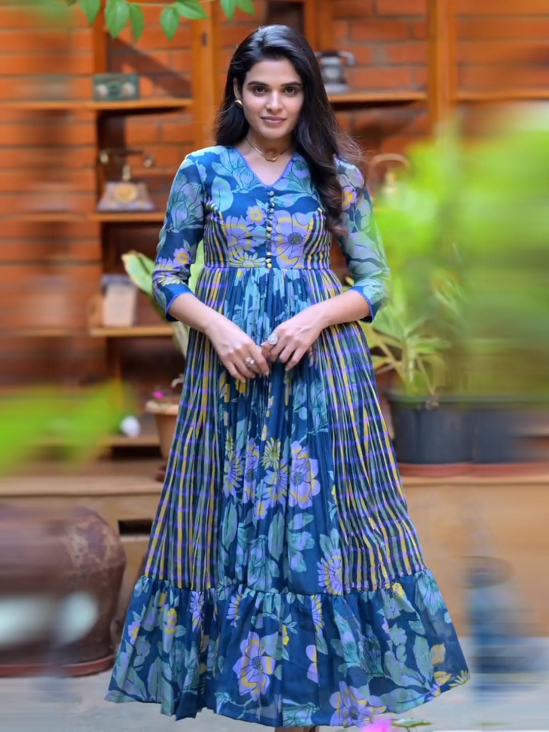 Naaz-Beautiful Floral Printed Long Western Gown