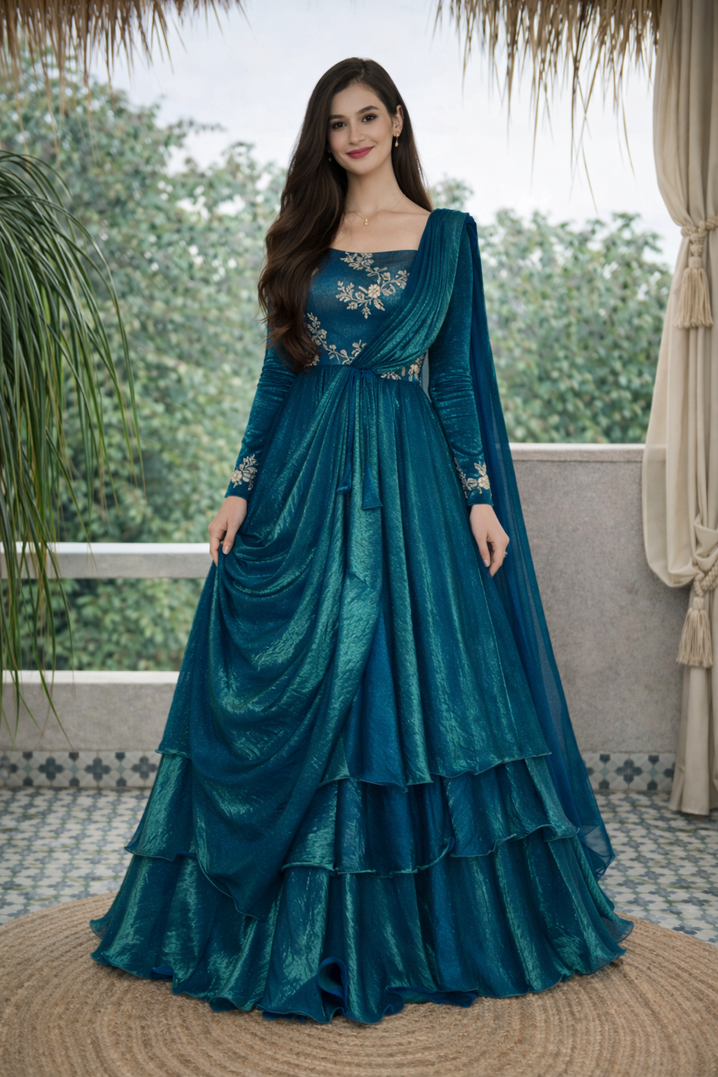 Adhira-Designer Heavy Fancy Embroidered Peplum Lehenga with Dupatta set