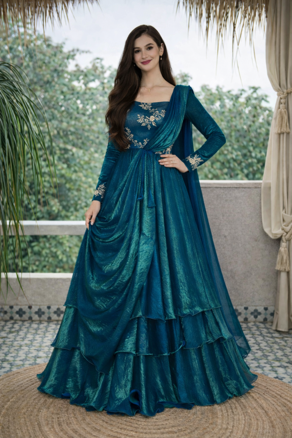 Adhira-Designer Heavy Fancy Embroidered Peplum Lehenga with Dupatta set