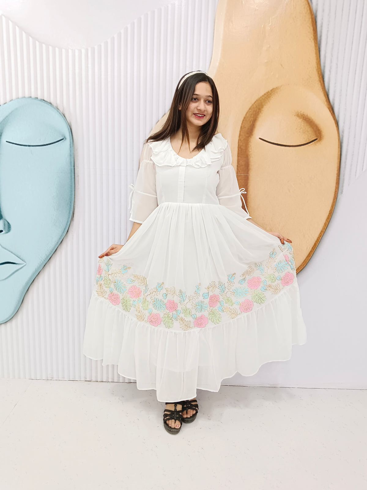 DhunDhun-Elegant Embroidered Long Western Dress