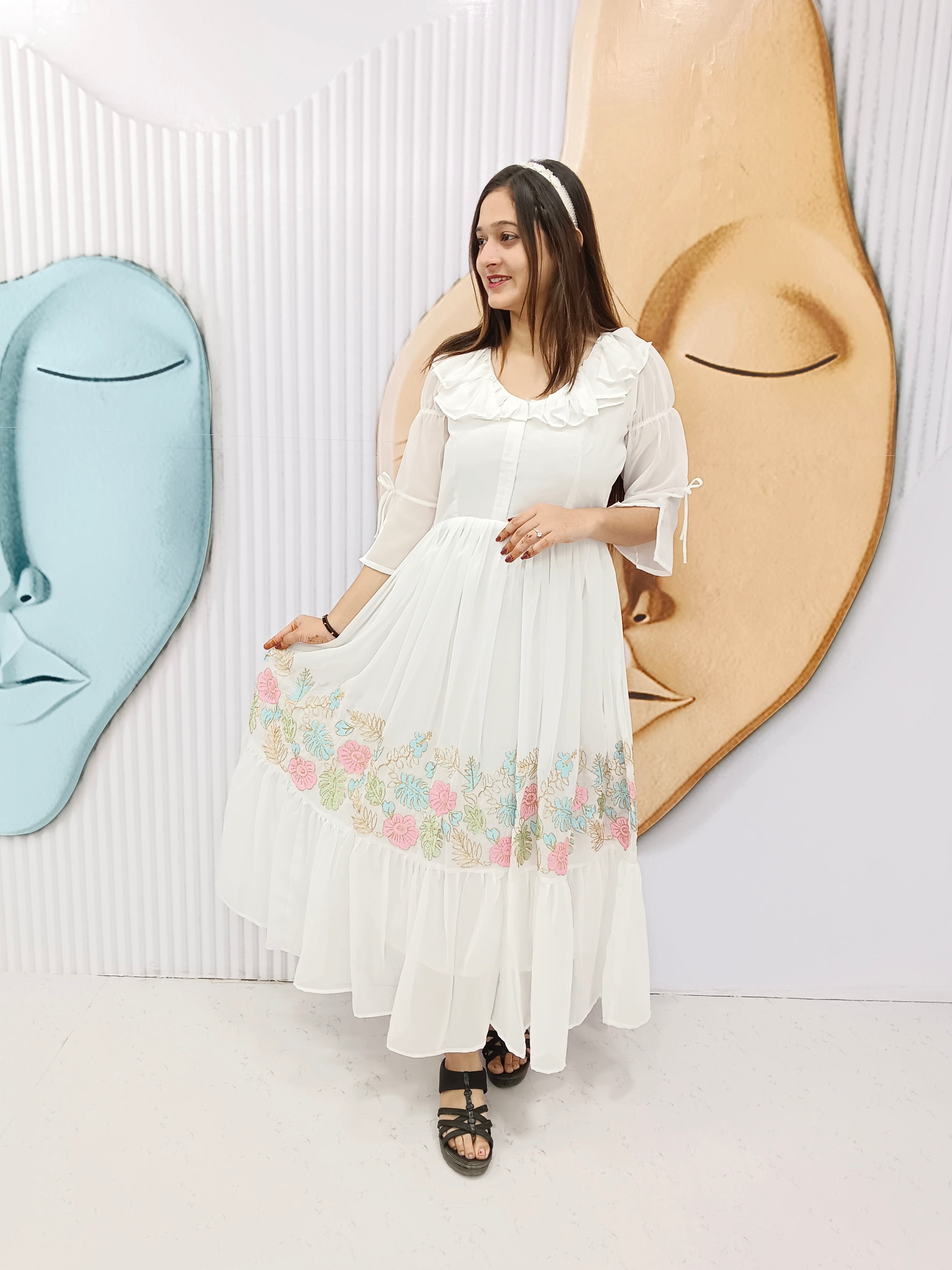 DhunDhun-Elegant Embroidered Long Western Dress