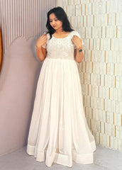 ROOZ-  HEAVY DESIGNER WHITE   ANARKALI GOWN