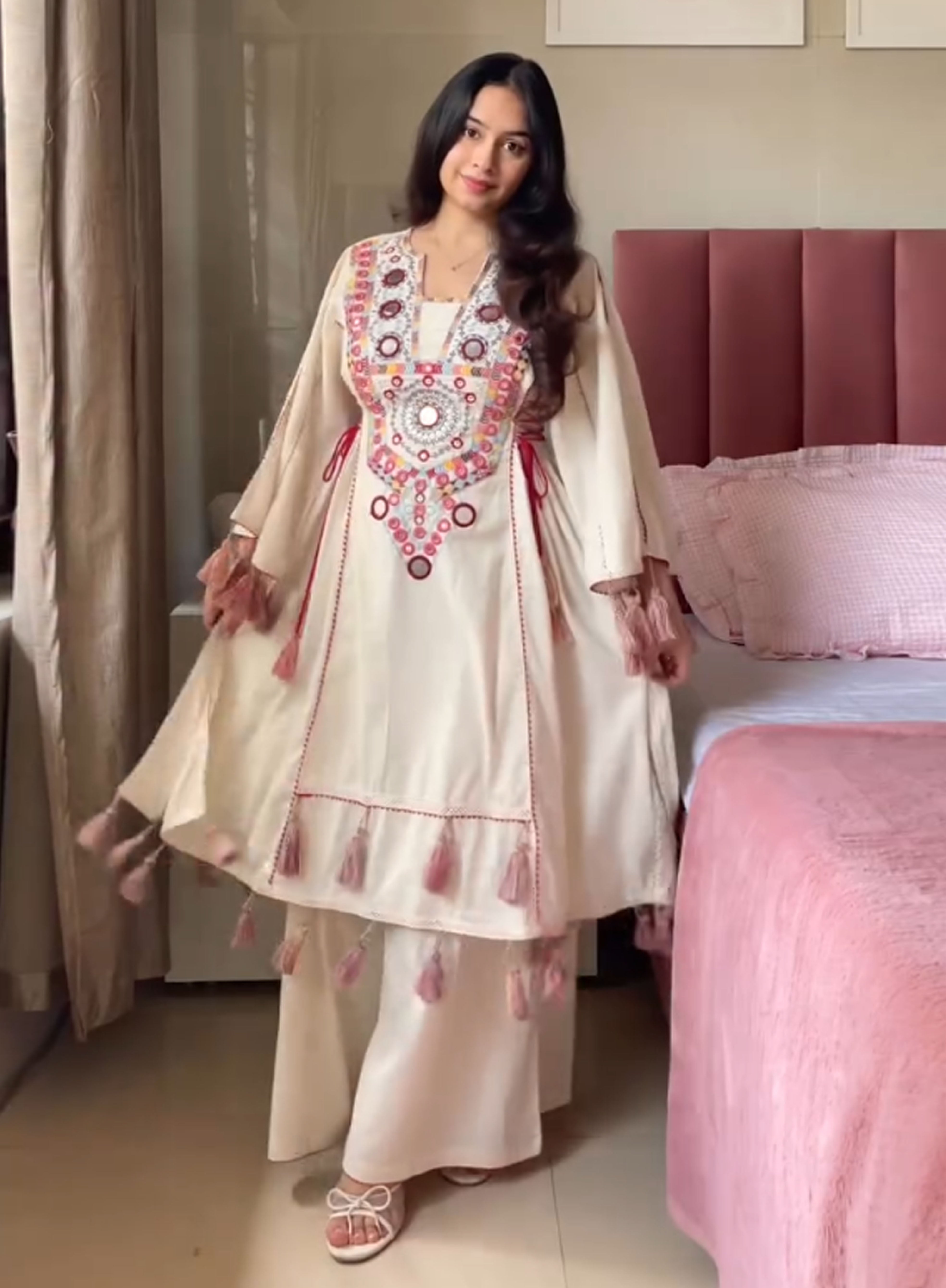 SANGINI – Traditional Cotton Mirror Embroidery Kurti Set