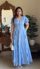 BlueBerry-Stylish A-line Long Western Dress