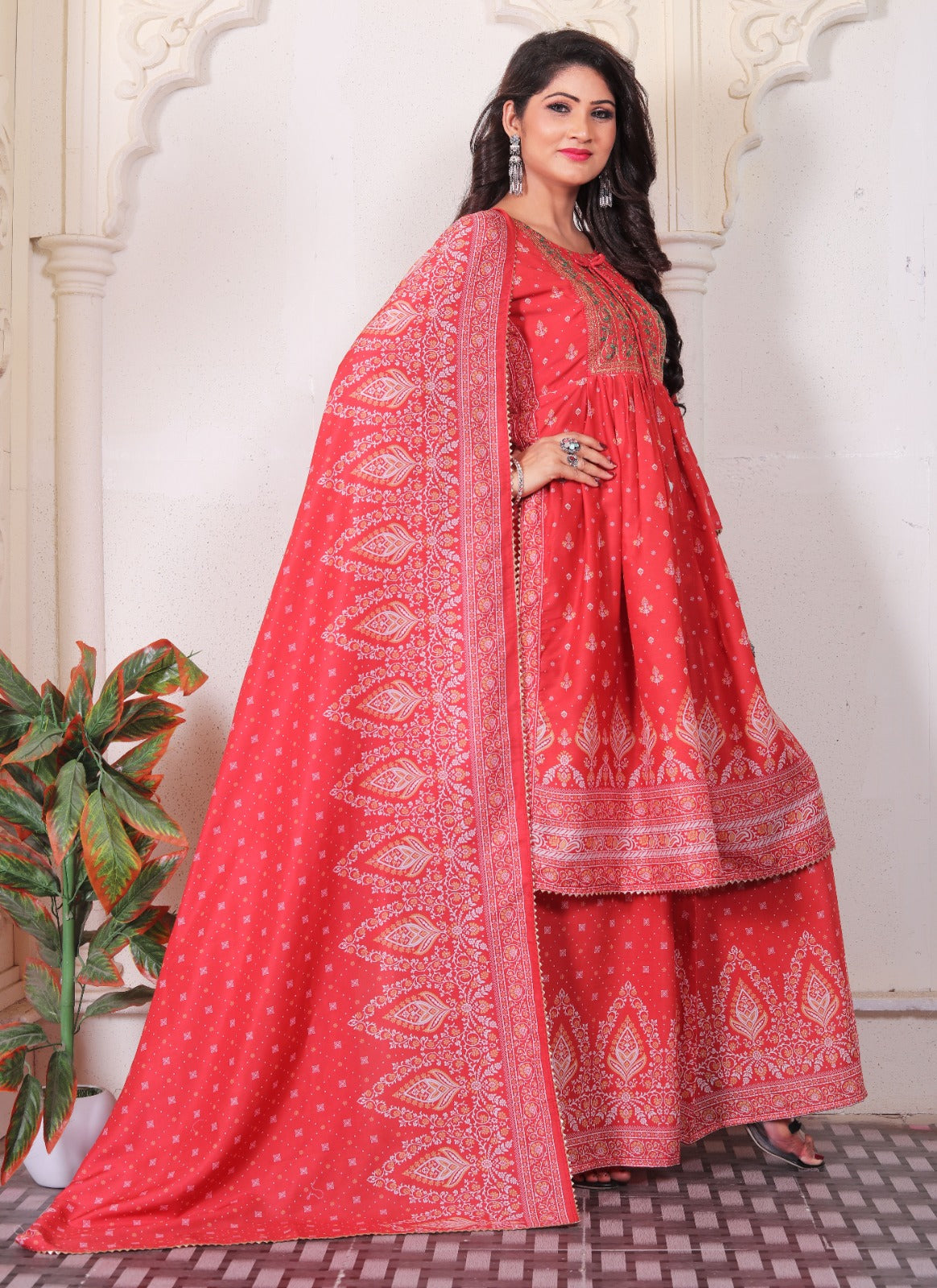 URVI HEAVY FANCY PLAZZO PAIR WITH DUPATTA SET RED M 38