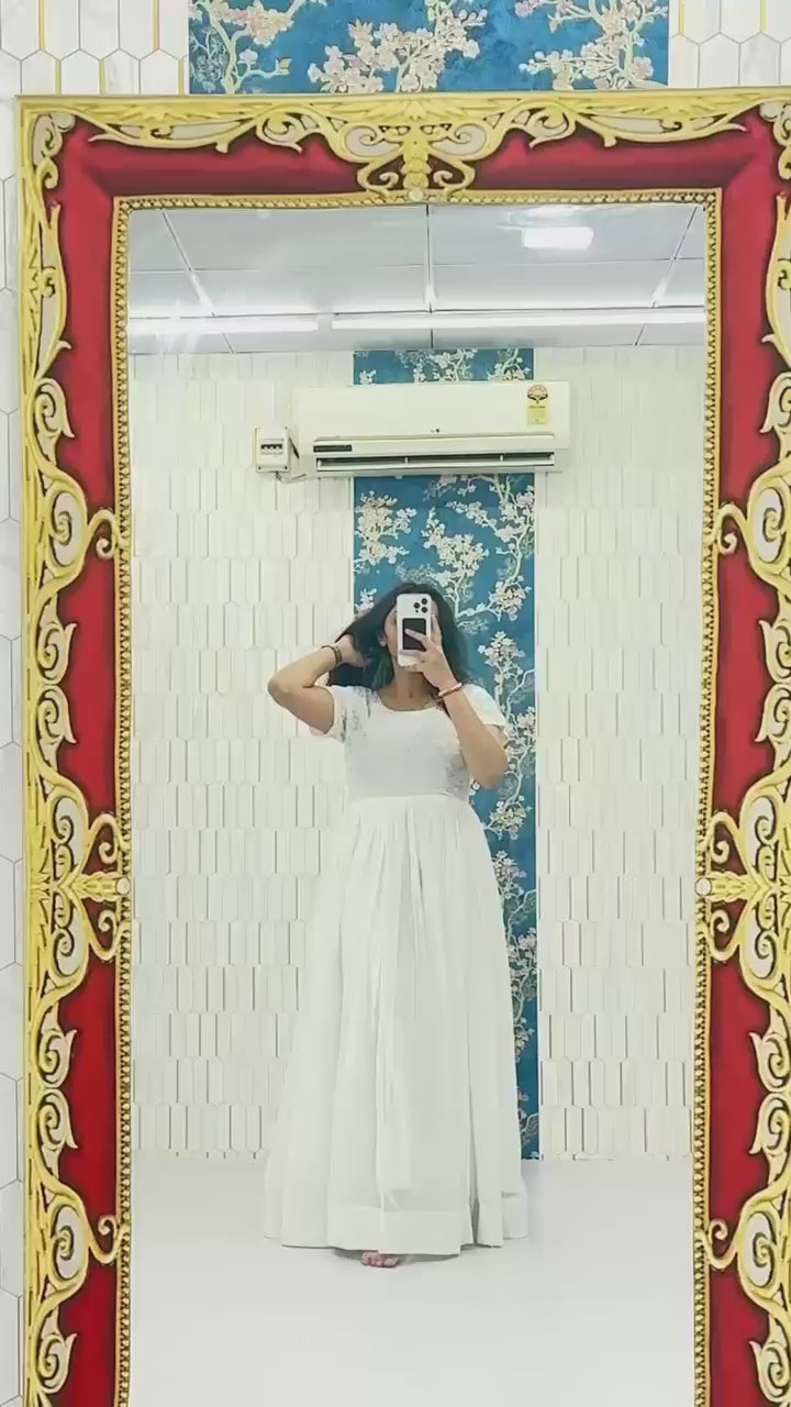 ROOZ-  HEAVY DESIGNER WHITE   ANARKALI GOWN