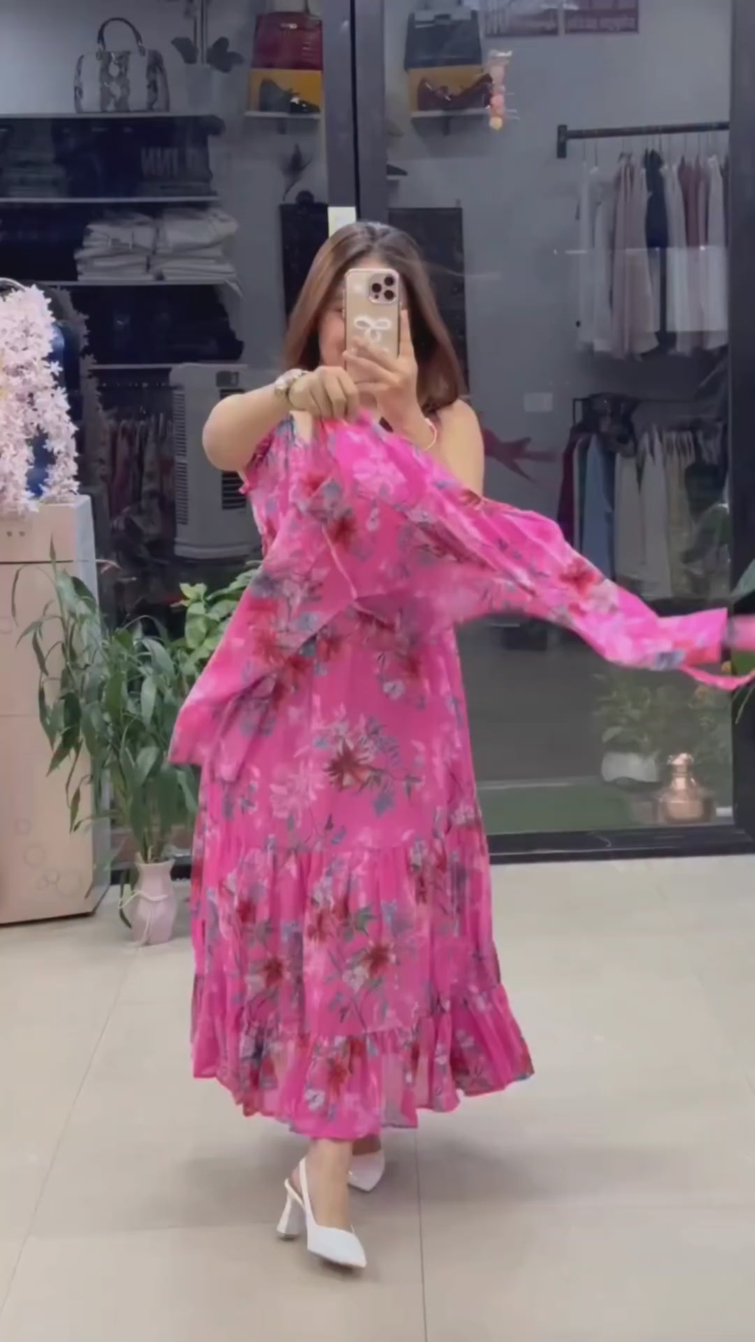 PAJJI-Flared Tiered Georgette Gown with Jacket