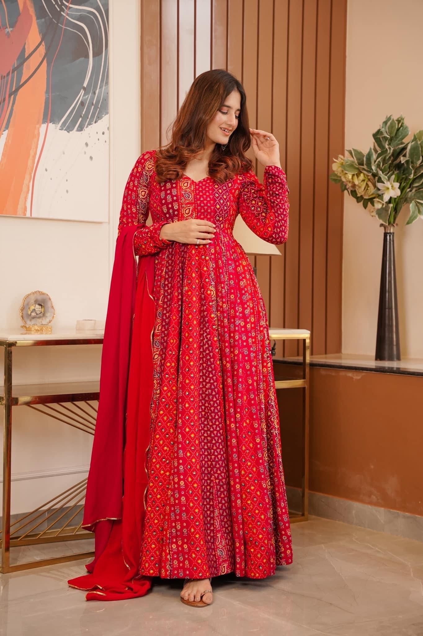 MUSKAAN HEAVY DESIGNER RED ANARKALI GOWN WITH DUPATTA SET