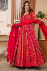 MUSKAAN HEAVY DESIGNER RED ANARKALI GOWN WITH DUPATTA SET