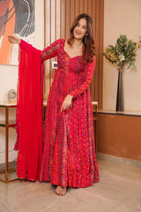 MUSKAAN HEAVY DESIGNER RED ANARKALI GOWN WITH DUPATTA SET